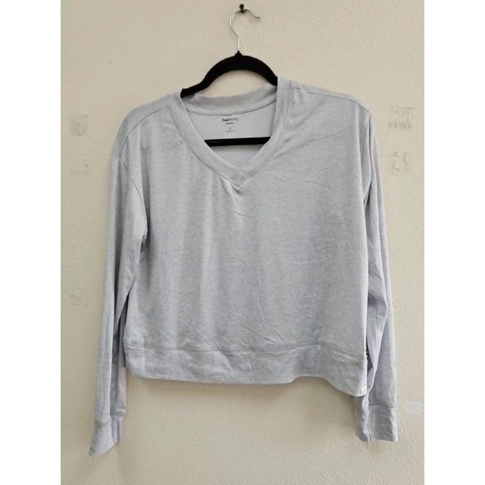 Gap Body Women's Medium Long Sleeve Gray V-Neck Pullover Shirt Long Soft